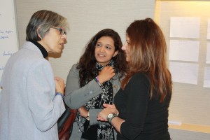 Mawaheb Al Mouhelmy from Egypt discussing with Pavitra Ramasawy from India and Reem Judeh from Hivos