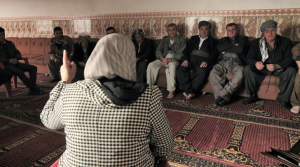 A WADI field worker talks about the dangers of FGM to local officials in a rural area of the Kurdistan Region. (Photo: The National/Florian Neuhof)